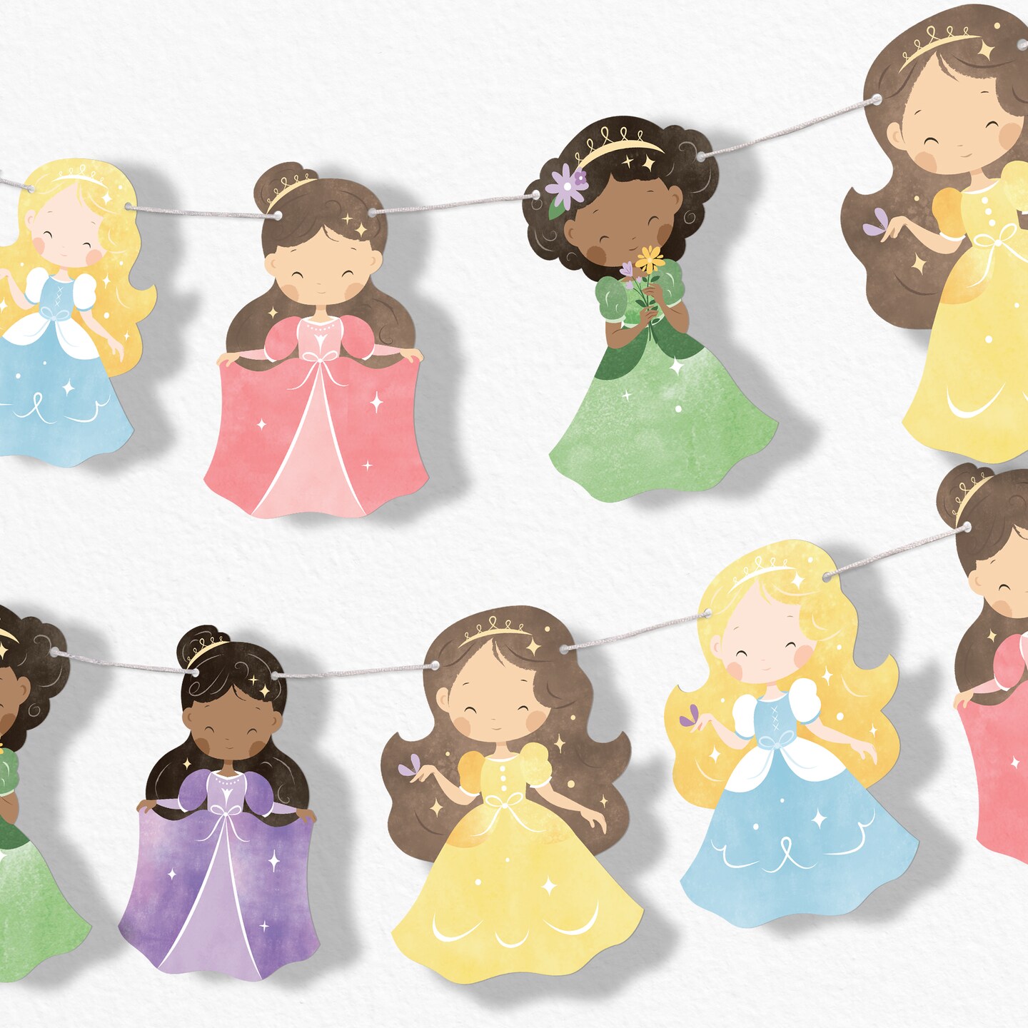 Big Dot of Happiness Princess Garland Banner, Colorful Pastel Princess Dress Birthday Party Banner, 30 Feet of Cord, 15 Double-Sided Princess