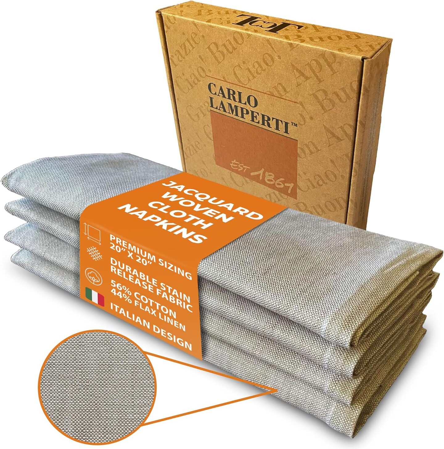 Premium Cotton Linen Napkins (Set of 4) 56% Cotton 44% Linen Light Sage Napkin 20&#x22;x20&#x22; Soft Durable Jacquard Woven Cloth Stain Release Fabric, Machine Washable, Table Linens