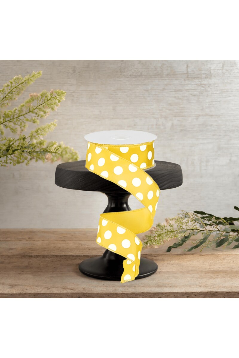 1.5&#x22; Medium Polka Dot Ribbon: Yellow/White (10 Yards)