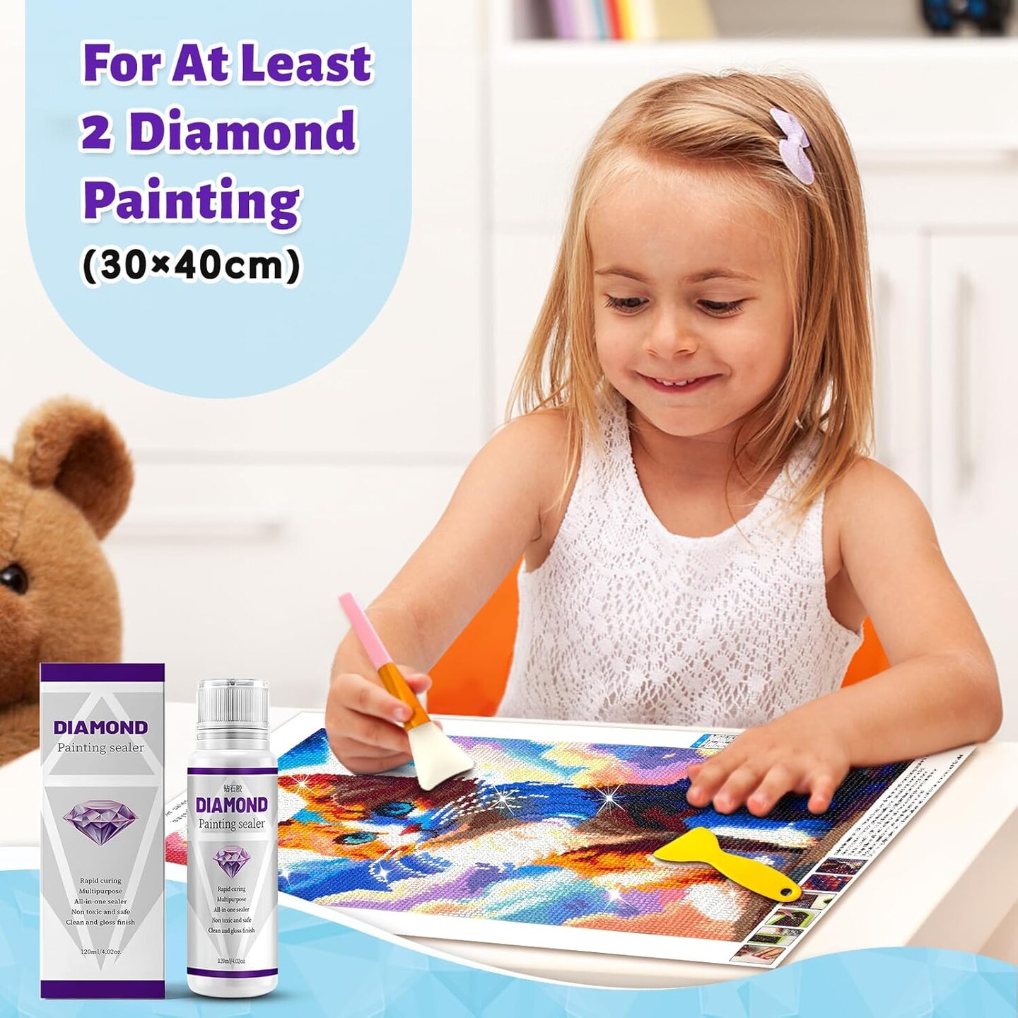 Diamond Painting Sealer 120ML,Diamond Art Accessories Tools, Diamond Art Glue with Silicone Brush,Permanent Hold & Shine Effect Conserver for Diamond Paintings and Puzzles(4OZ)