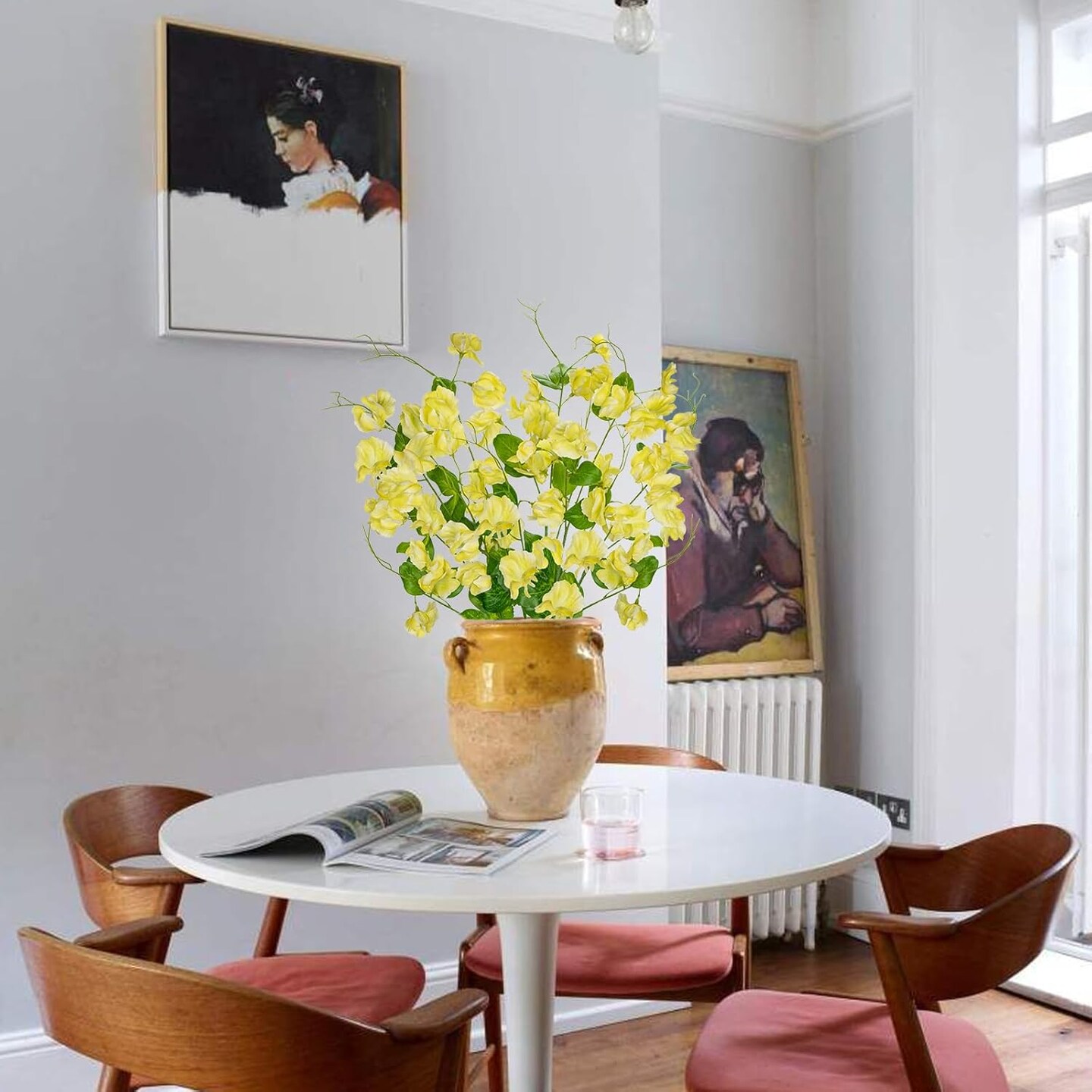 Summer Tabletop Floral Arrangements Yellow Artificial Flowers Bouquet, Spring Summer Flower Sprays with Green Leaves