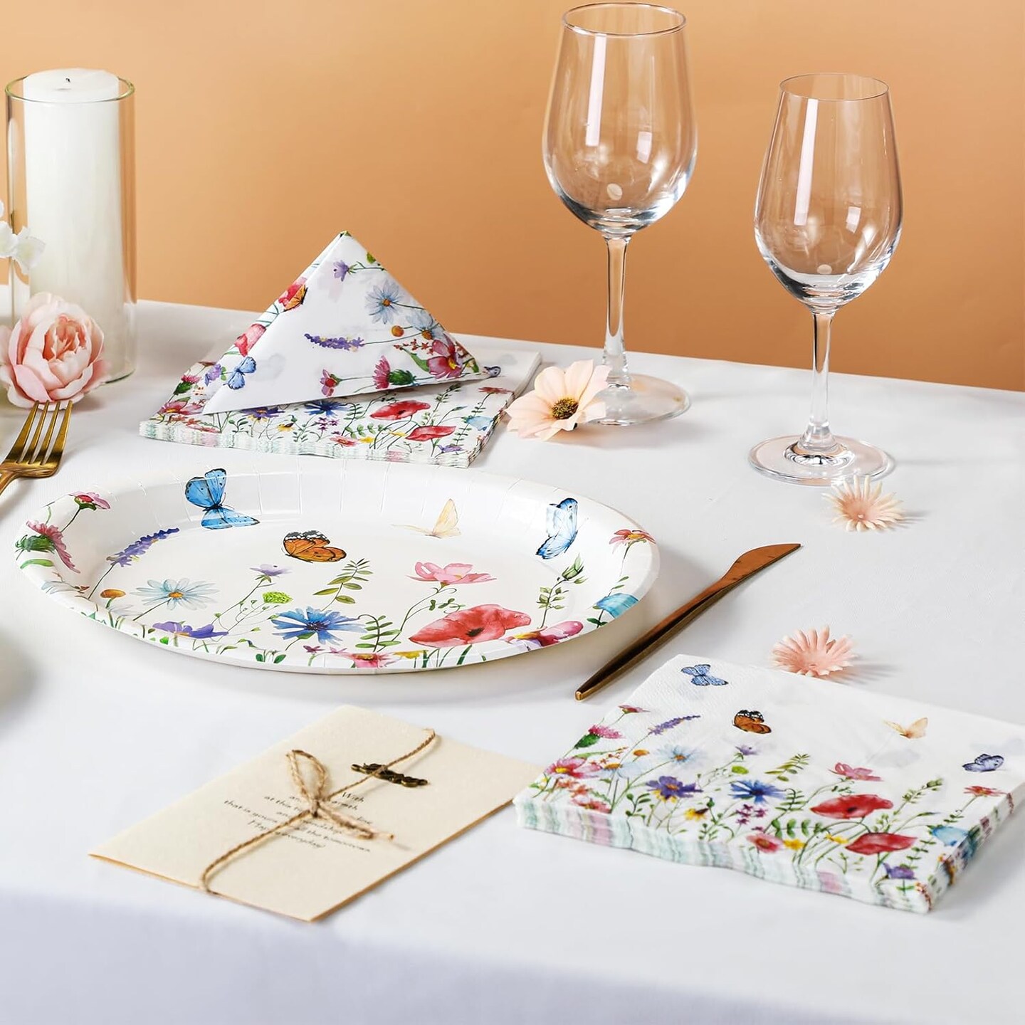 150 Pcs Floral Party Supplies, 50 Pcs Floral Paper Plates 11 Inch and 100 Pcs Wildflower Paper Napkins 13 Inch Butterfly Disposable Plates for Summer Tea Party