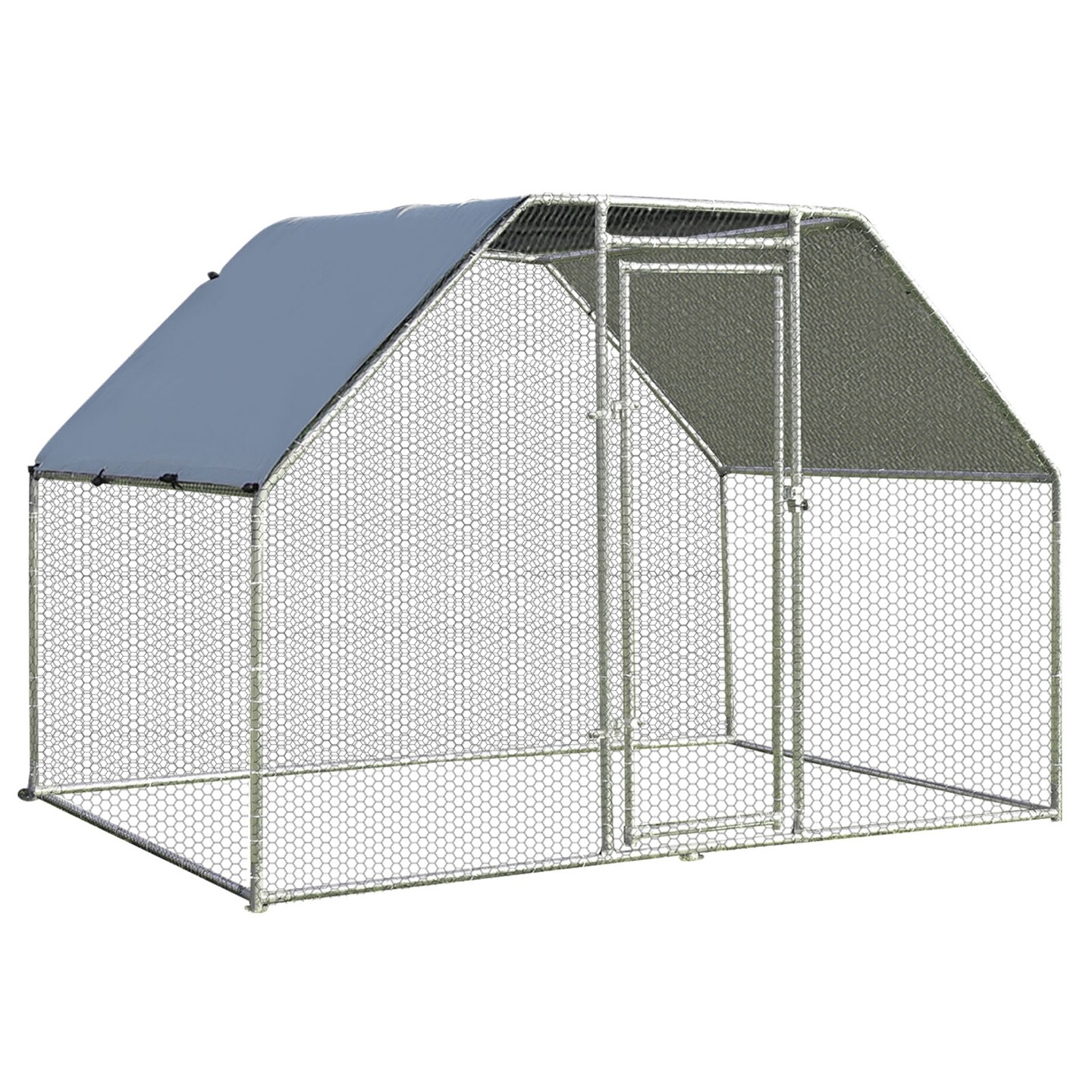 Silver Galvanized Steel Large Walk In Chicken Run Cage with PVC Coated Hexagonal Wire Mesh