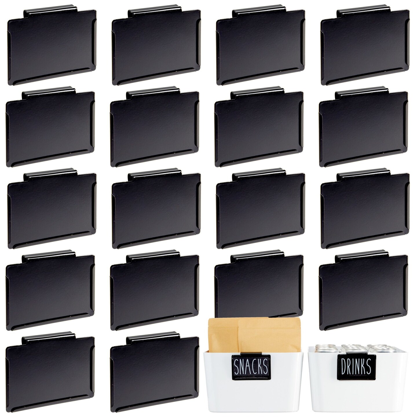 Talented Kitchen 18 Pack Black Label Holders - Removable Metal Bin Clips for Pantry Baskets and Storage Bins (3.5x2.5 In)