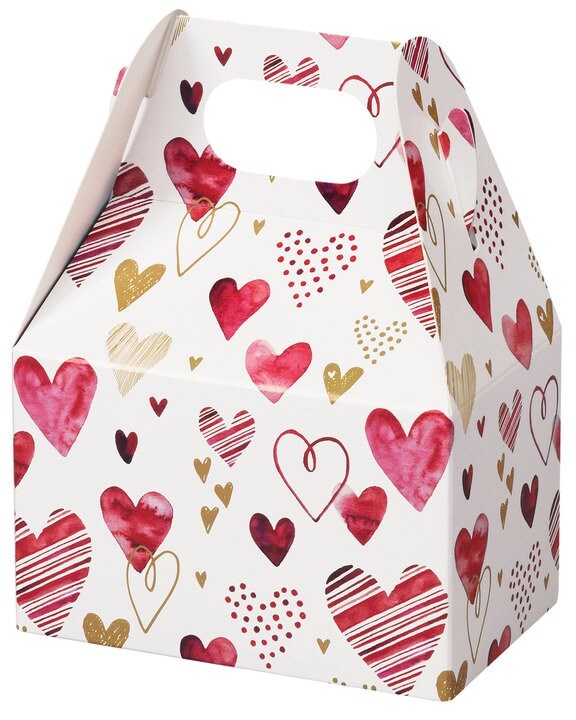 Pack/6: Playful Hearts Gable Box - 4 x 2-1/2 x 2-1/2&#x22;