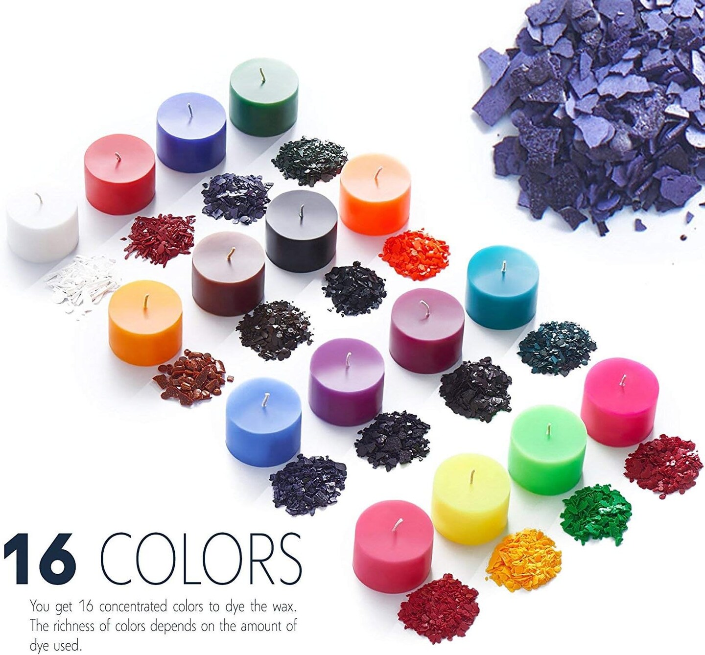 Candle Dyes for Soy Candle Making - Wax &#x421;olor Dye Color Chips for Soy Wax - 16 Popular Colors Wax Dye Flakes