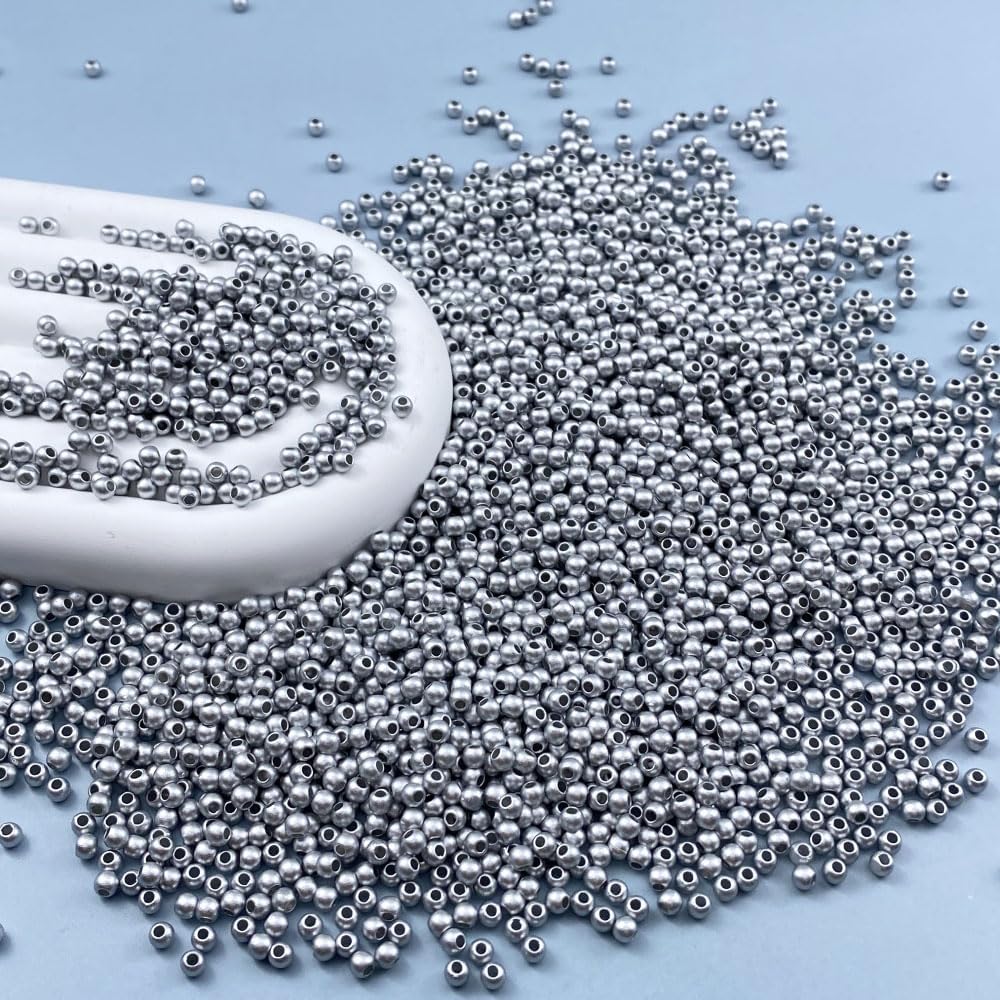 3000pcs 3mm Pearl Beads with Hole Round Loose Luste Craft Beads for Home Decoration Vase Fillers DIY Craft Making Jewelry Making Bracelet Necklace Earrings(Frosted Silver)