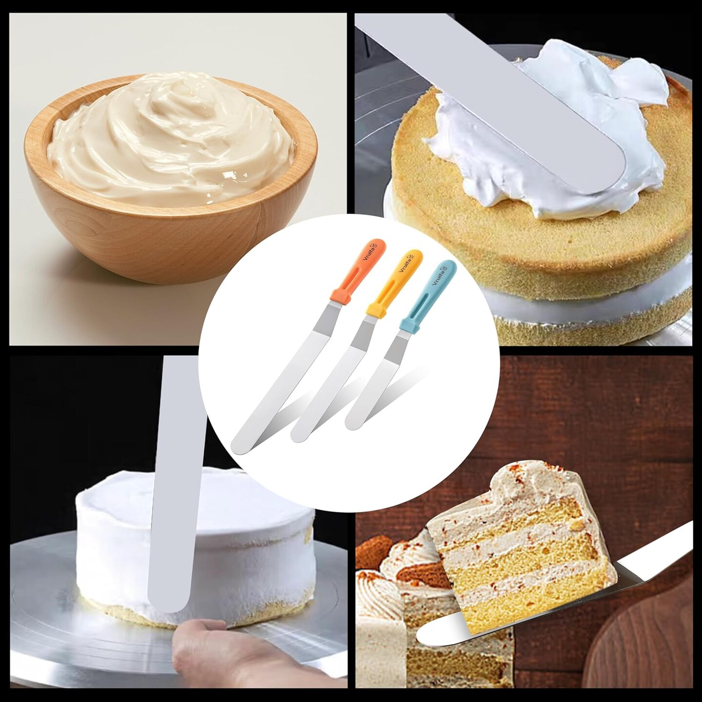 3-Pack Offset Spatulas, Ergonomic PP Handle, Dishwasher Safe, 6", 8", 10"