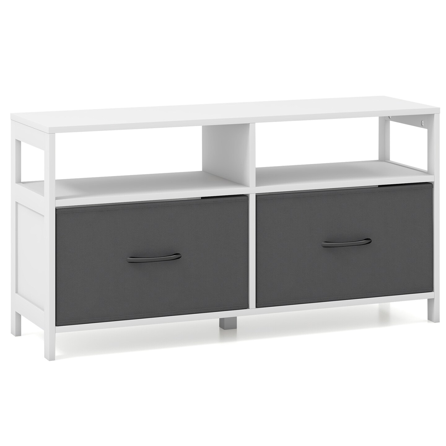 Gray White MDF 2 Drawer Dresser with Open Shelves and TV Stand Use