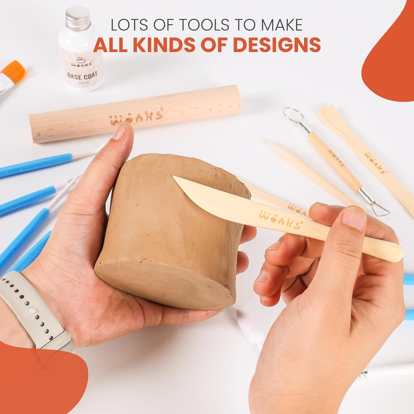 Air Dry Clay Pottery Kit for Adults &#x26; Kids - 30 Piece Kit - Acrylic Paint &#x26; Sculpting Tools Included - Carving Tools, Sponge &#x26; More - A Complete Beginners Pottery Set - 2KGs of Clay Included