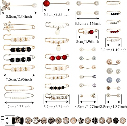 50 Pcs Pearl Brooch Safety Pins for Clothes Dress Jeans Pants Skirt Faux Pearl Rhinestones Tightener Safety Pins for Women Waist Decoration Accessories Sock Charms Pins