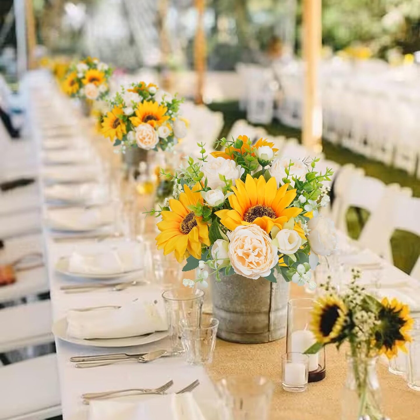 Artificial Summer Tabletop Floral Arrangements Flowers, 5 Pcs Fake Flowers Sunflowers Small Silk Flowers Faux Florals