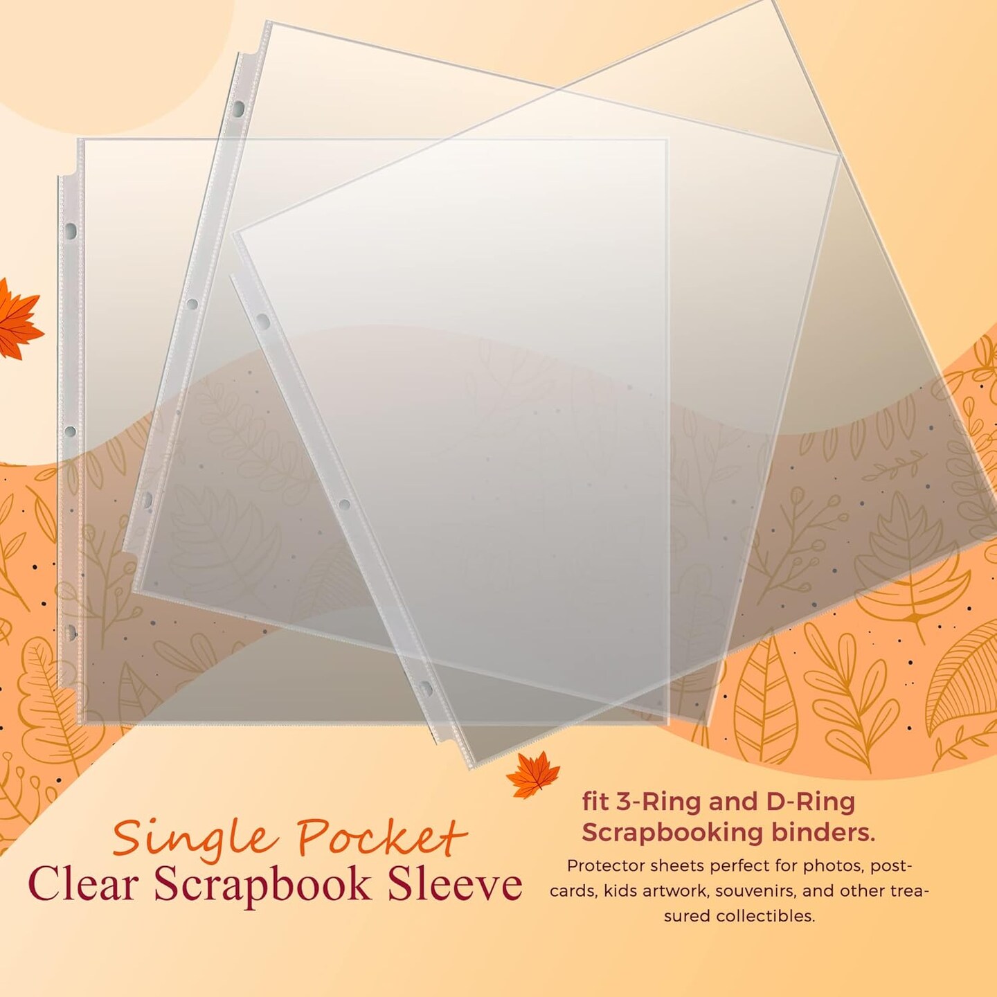 50 Pack of Scrapbook Refill Pages, 12.25&#x22; X 12.25&#x22; Clear Sheet Protectors for 3 Ring Binder, Plastic Sheet Sleeves, Top Loading Paper Protector, Archival Safe for Documents and Photo