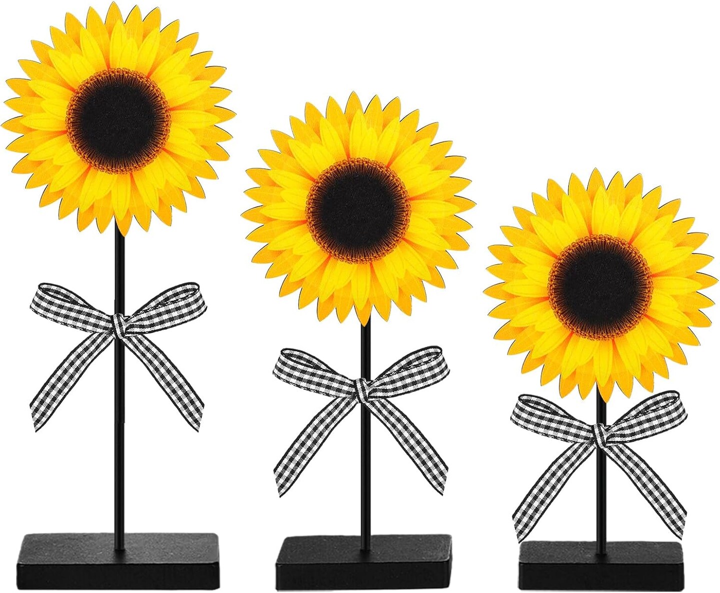 3 Pcs Summer Sunflower Wood Table Sign Freestanding Sunflower Tabletop Decor Farmhouse Wooden Centerpieces for Tables Rustic Wood Tray Home Decor Standing Block Decorations for Kitchen