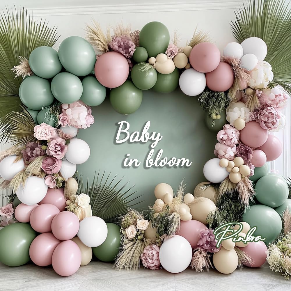 Dusty Pink Green Balloon Garland - Double Stuffed Sage Green Pink White Sand Balloon Garland Dusty Rose Cream Latex Arch Kit
