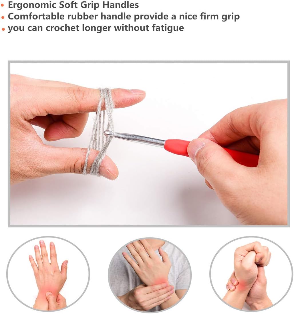 Crochet Hooks Set, 14 Sizes 2mm(B)-10mm(N) Ergonomic Crochet Needles with Case for Arthritic Hands, Extra Long Crochet Kit