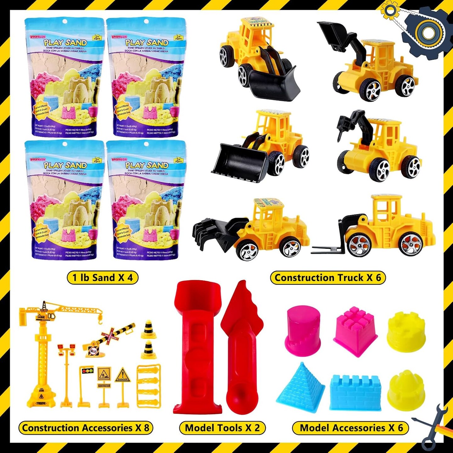 Summer Construction Sensory Bin - Play Sand Kit with Toy Truck and 4lbs Magical Sand, Pretend Play Beach Sensory Toy Sandbox, Kids Gifts for Girls and Boys