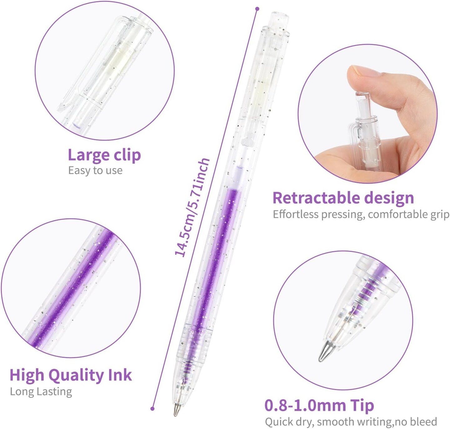 36-Piece Glitter Gel Pens, Metallic Retractable, 0.8–1mm for Coloring & Journaling