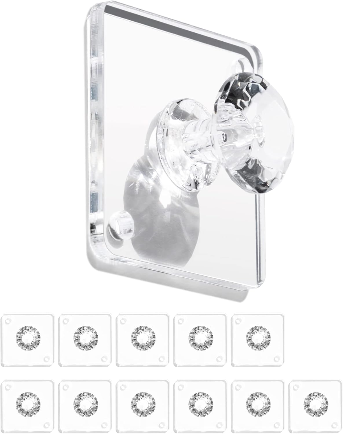 Wall Hooks for Hanging Adhesive Hooks 12-Pack, Acrylic Diamond Hooks Wall Hangers, Decorative Hooks Clear Jewelry Hooks