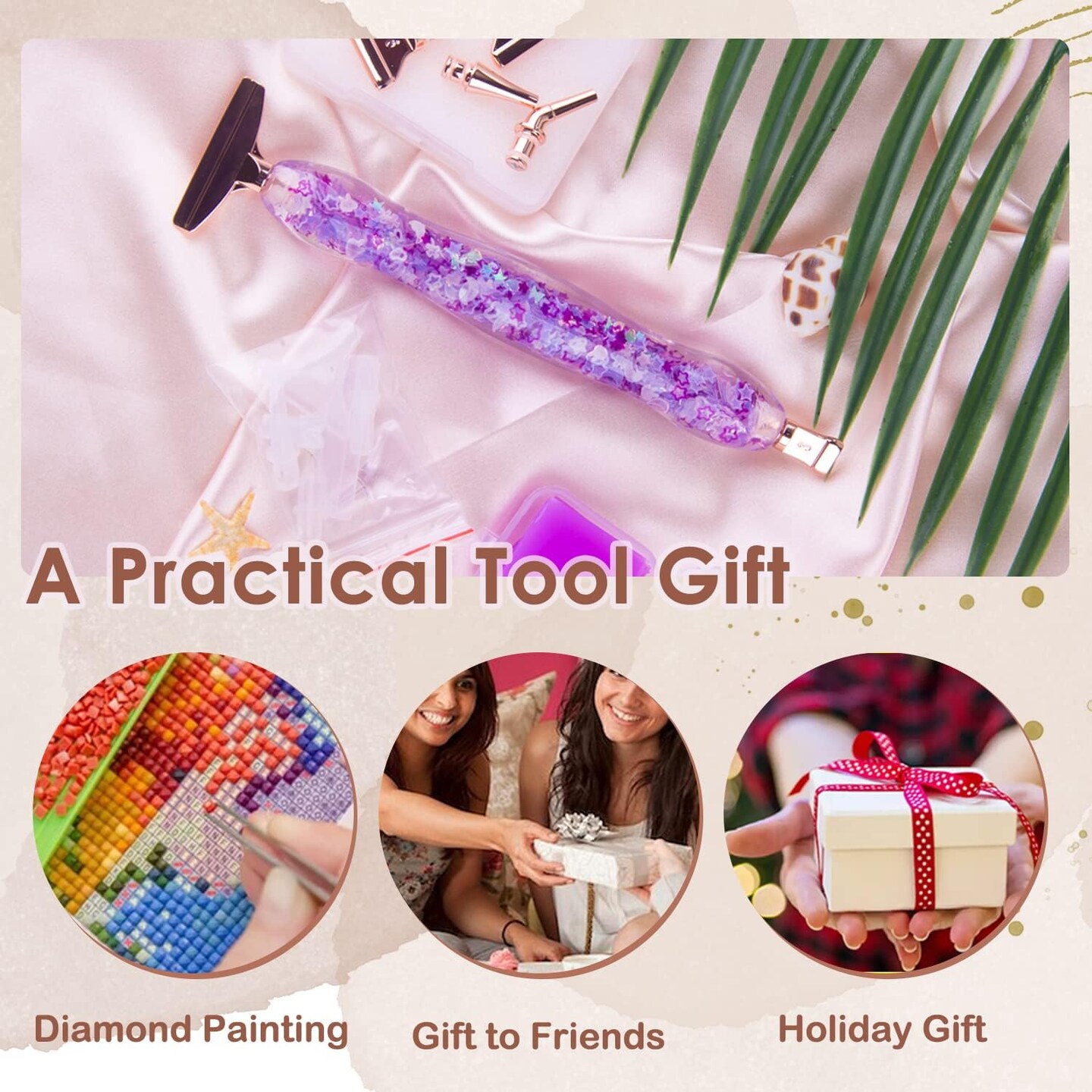 19PCS Diamond Art Pens Luminous 5D Diamond Painting Pen, 40% Thicken Comfort Grip Diamond Painting Accessories Tools with 12Pcs Pen Tips, Purple