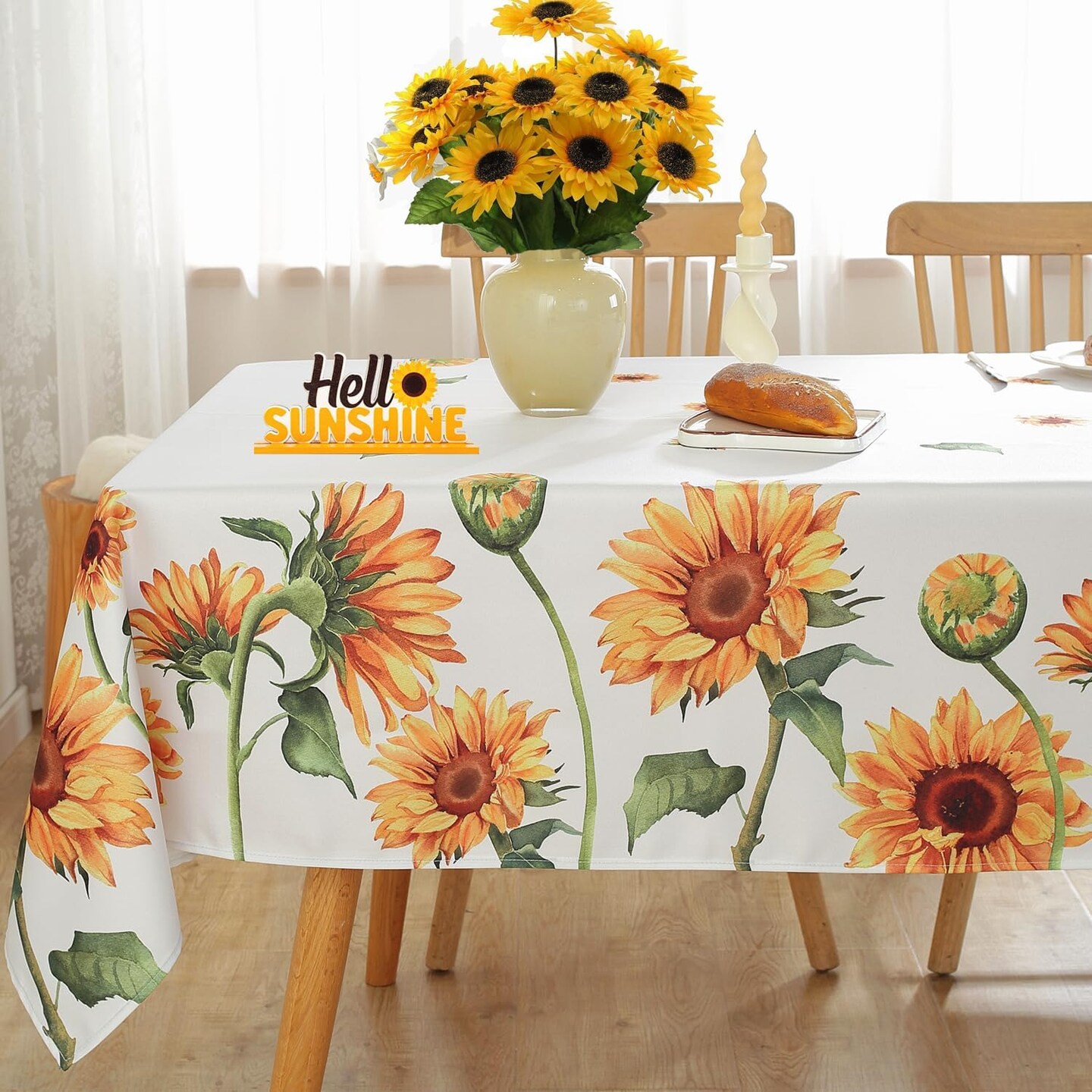 Summer Sunflower Tablecloths for Rectangle Table 60&#x22;x102&#x22;,Yellow Floral Table Cloth,Spillproof Wrink Free Fabric Table Cover for Fall Autumn Camping Picnic Dinning