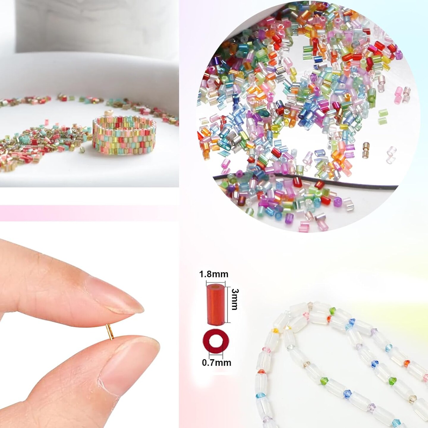 16800pcs Tube Beads Kit Glass Bugle Seed Beads Small Craft (3mm, 350 Per Color, 48 Colors)