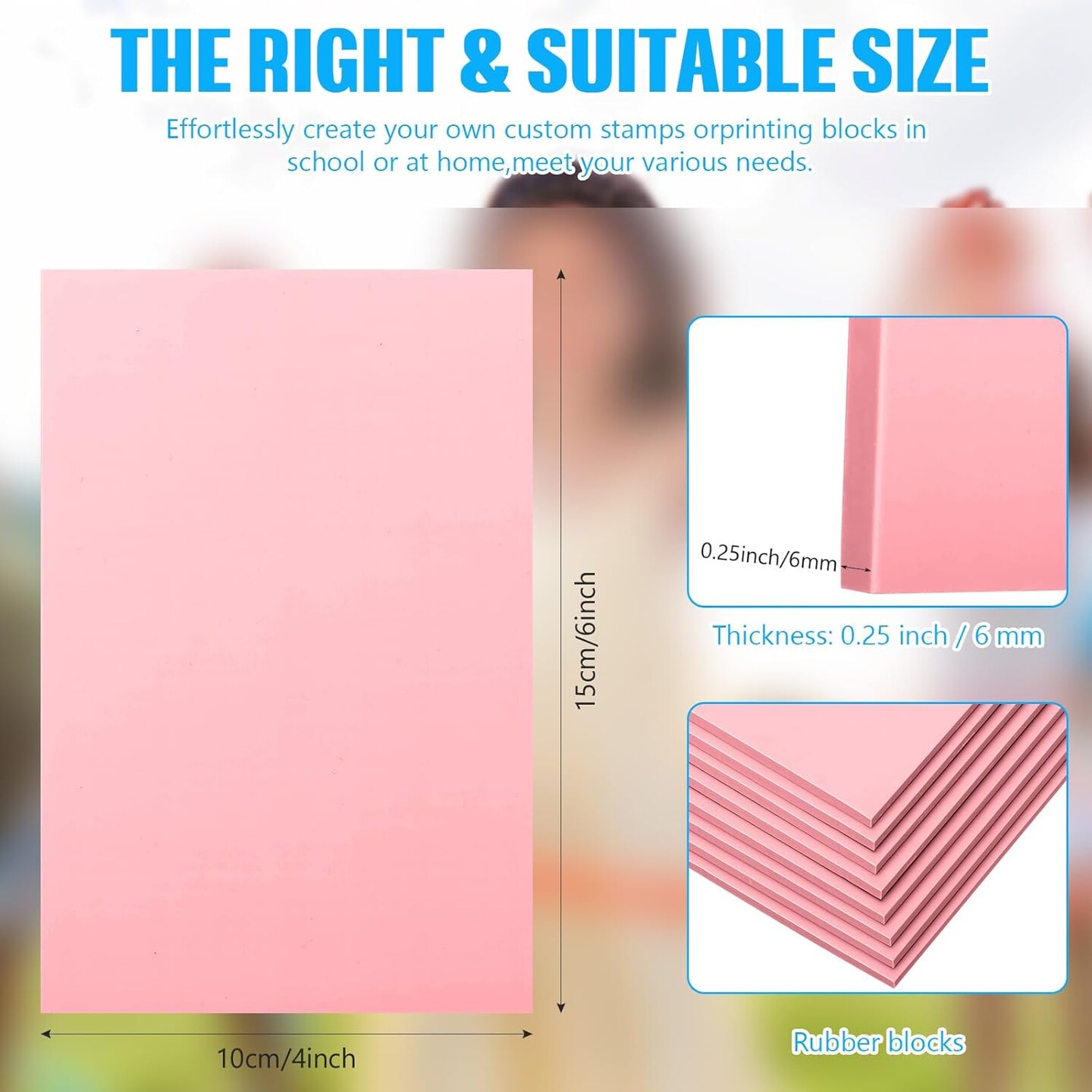 4 Pcs 4&#x22; x6&#x201C; Pink Rubber Art Soft Linoleum Carving Block, Rubber Crafts Linocut Block for Printmaking,Stamp Carving Block