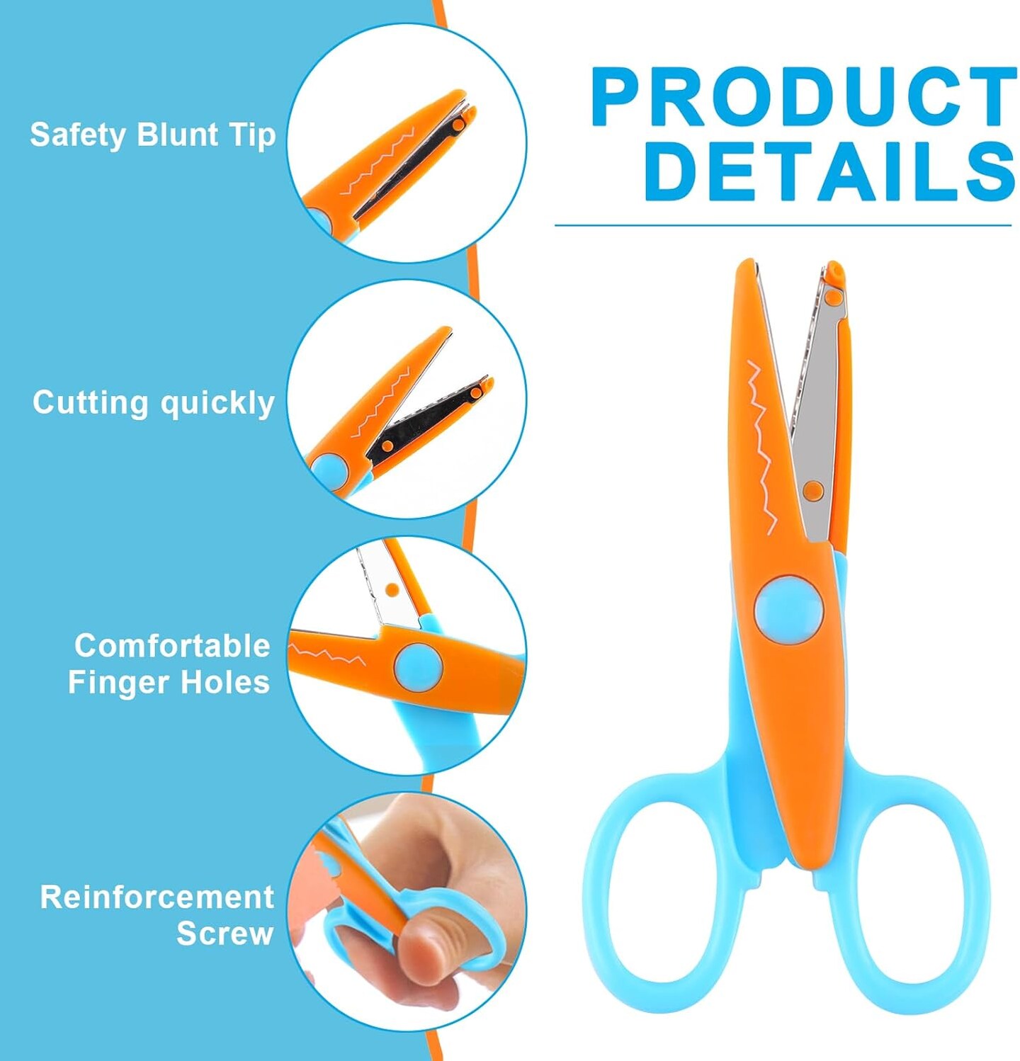 12-Pack Kids Safety Scissors – 5-Inch Blunt Tip with Colorful Zig Zag Decorative Edges, Assorted Patterns for School, Classroom, Art Crafts, Scrapbooking, and DIY Projects