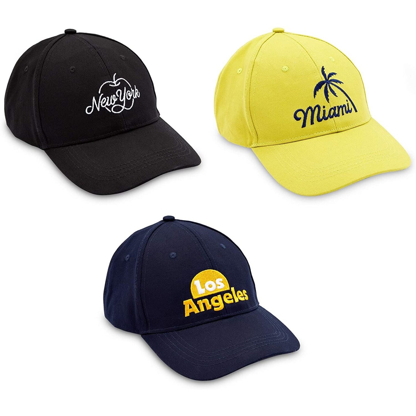 Baseball Caps for Men and Women, Los Angeles, Miami, New York (3 Pack) Black