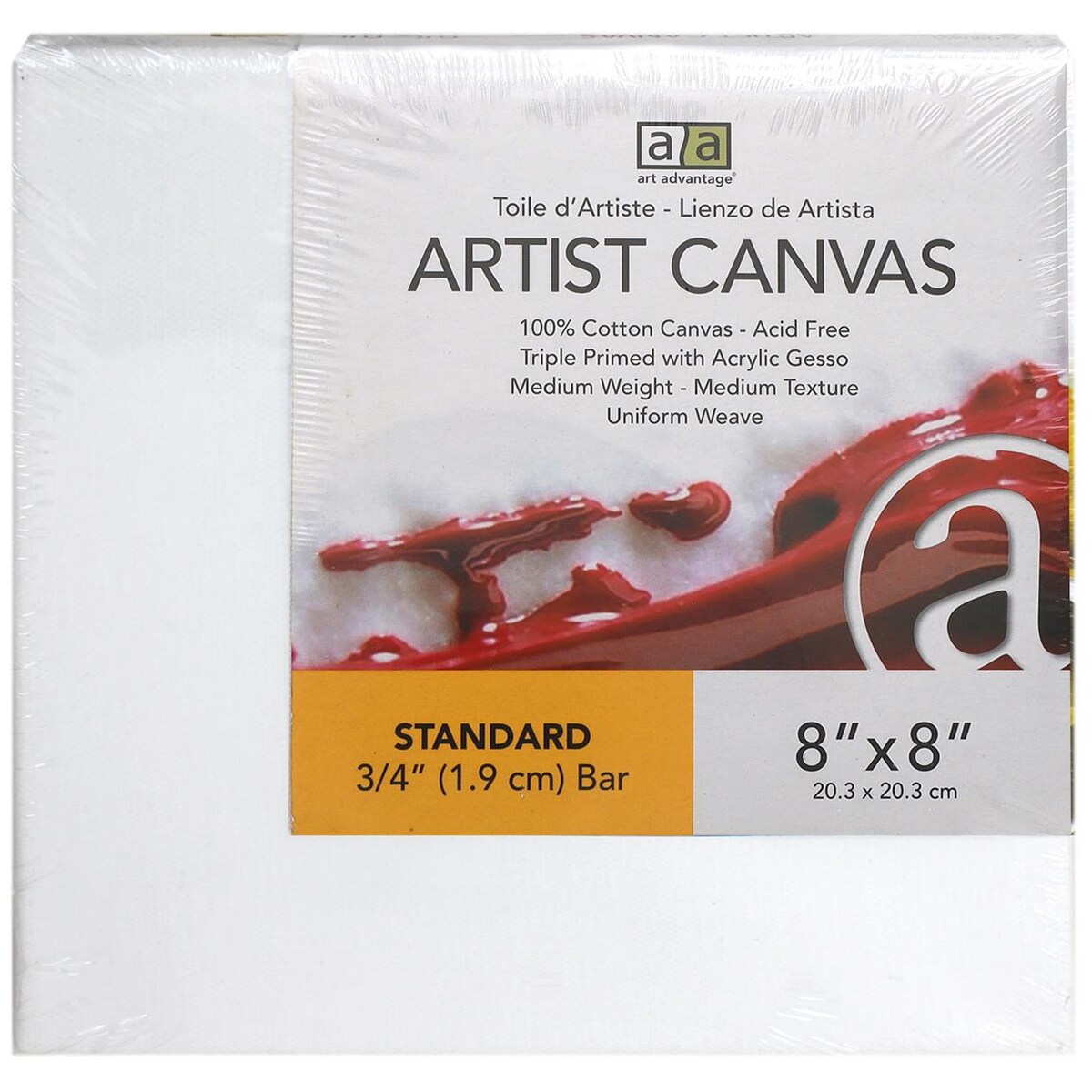 Art Advantage Artist Canvas Visual Edge 8x8, Stretched Canvas for Painting, Blank Canvas for Acrylics &#x26; Oils, Canvases for Artists, Professional Pre-Stretched Canvas