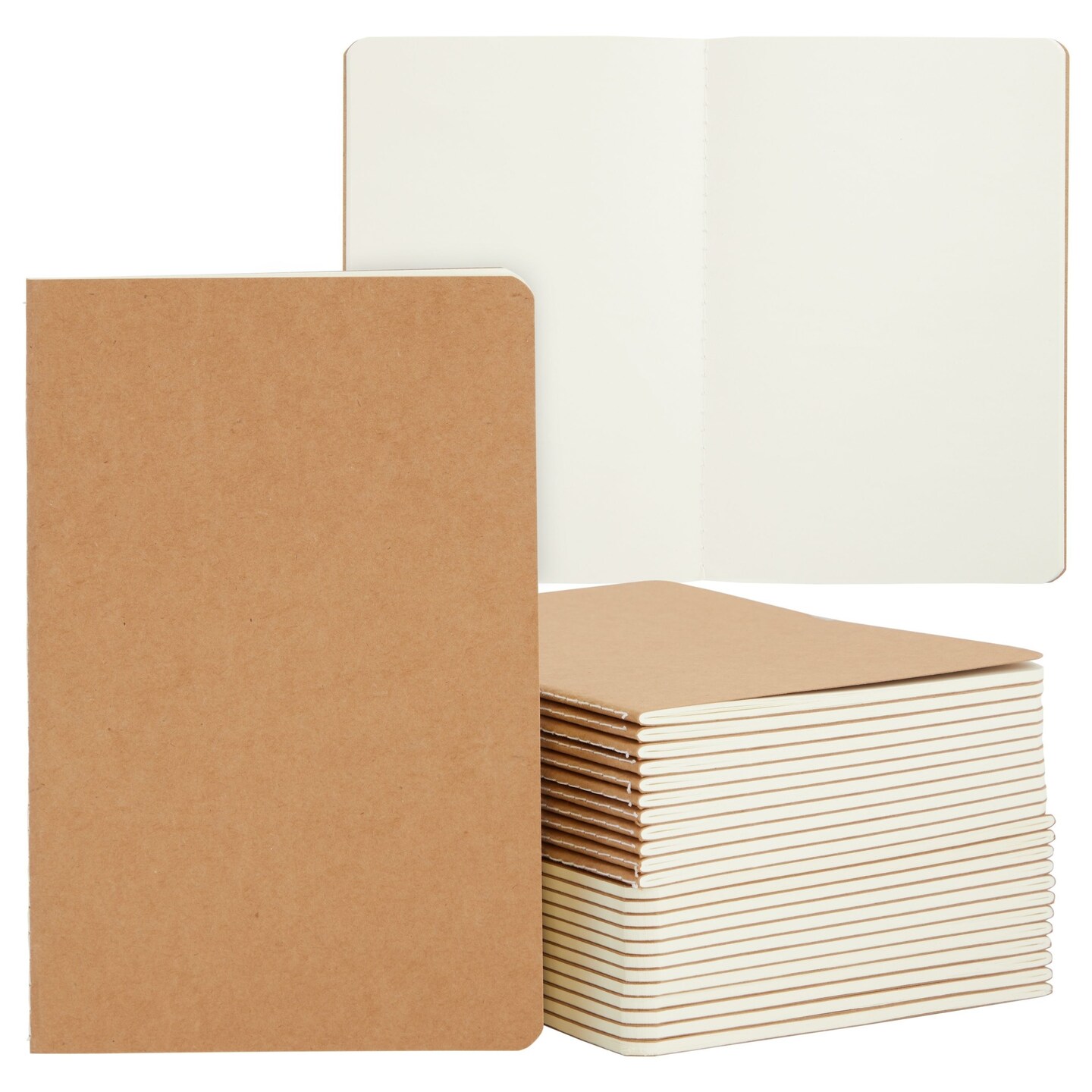 24 Pack Blank Journals for Kids, Bulk Sketchbooks for Students, Art, Writing Stories, A5 Kraft Paper Notebooks (5.5 x 8.3 In)