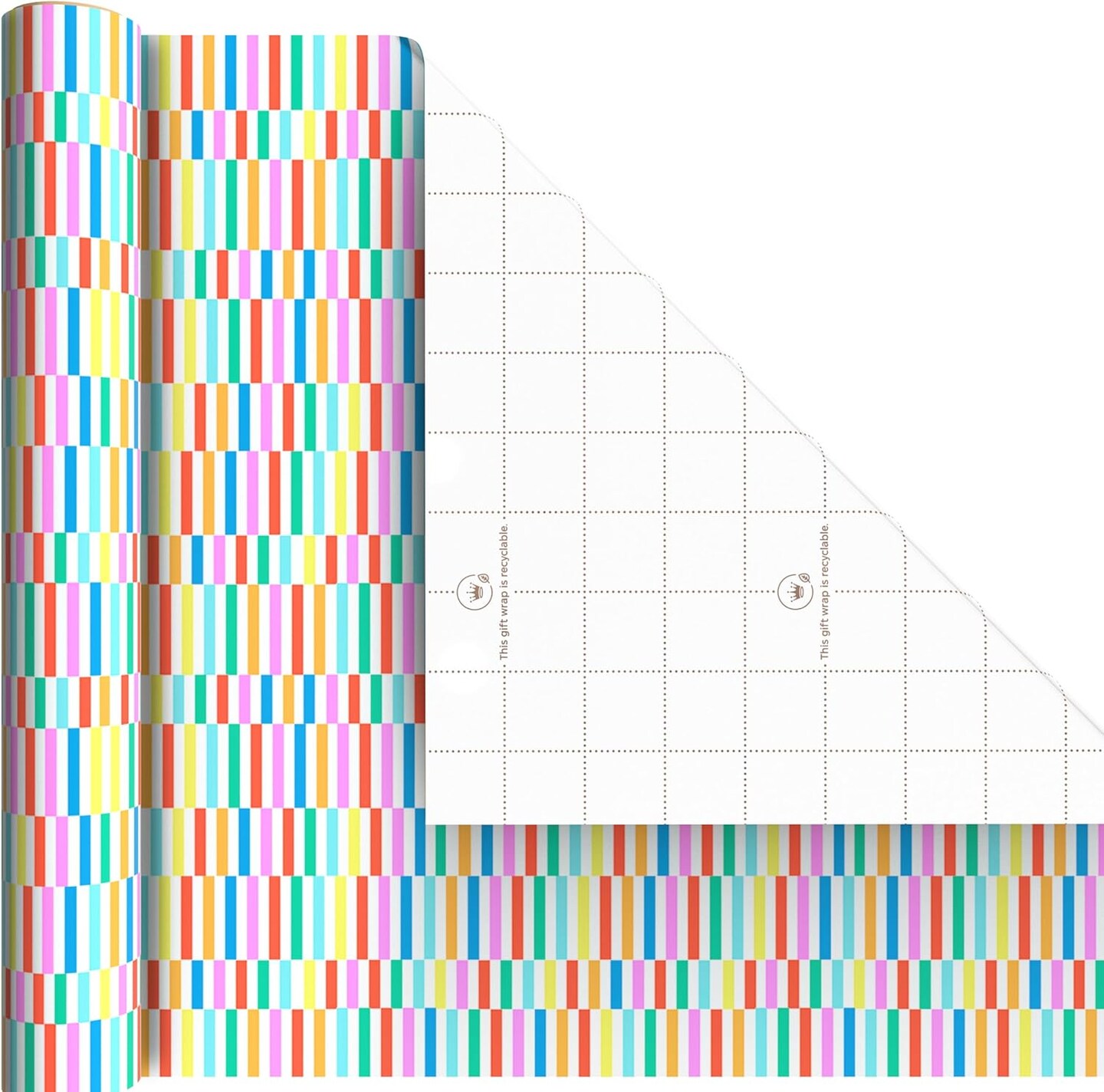 3-Pack Mini Wrapping Paper Rolls – Blue Plaid, Spring Flowers & Rainbow Stripes, 45 Sq. Ft. Total, Perfect for Birthdays, Baby Showers, Mother’s Day, and Any Occasion