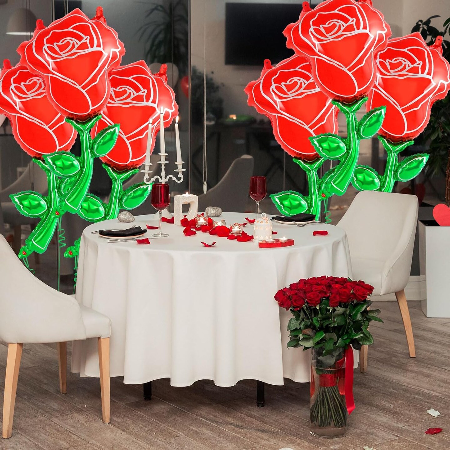 6 Pcs Red Rose Balloons,37 Inch Giant Rose Foil Balloons Rose Shaped Balloons,Red Rose Flower Balloon Valentines Day Balloon for Birthday Wedding Valentines Day Flower Theme Party Decoration