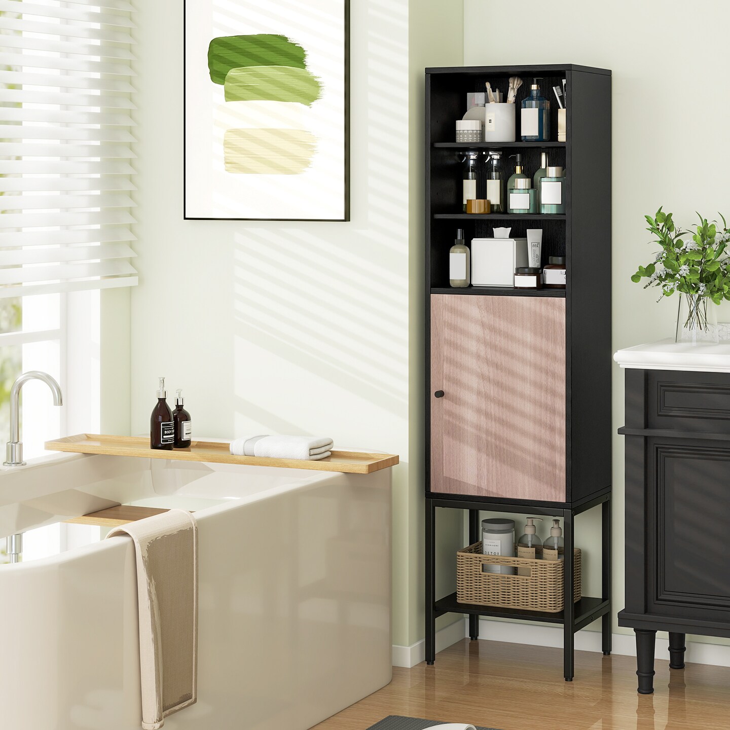 57 Inch Bathroom Tall Cabinet with and 3-Position Storage Adjustable Shelves and 1 Door