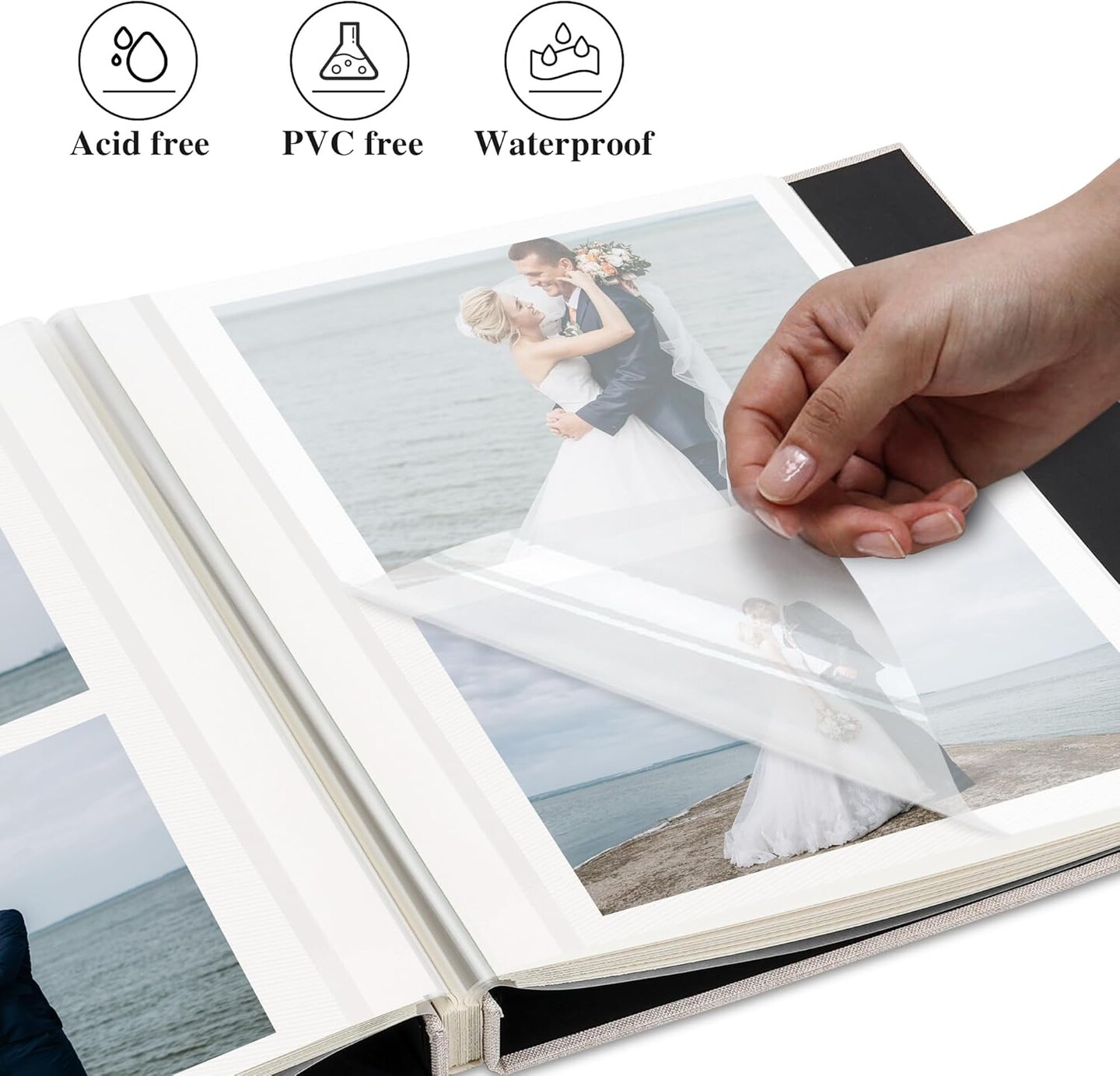 Self Adhesive Photo Album, Beige Scrapbook Album with DIY 60 Blank Pages, Wedding Photo Album with A Metallic Pen