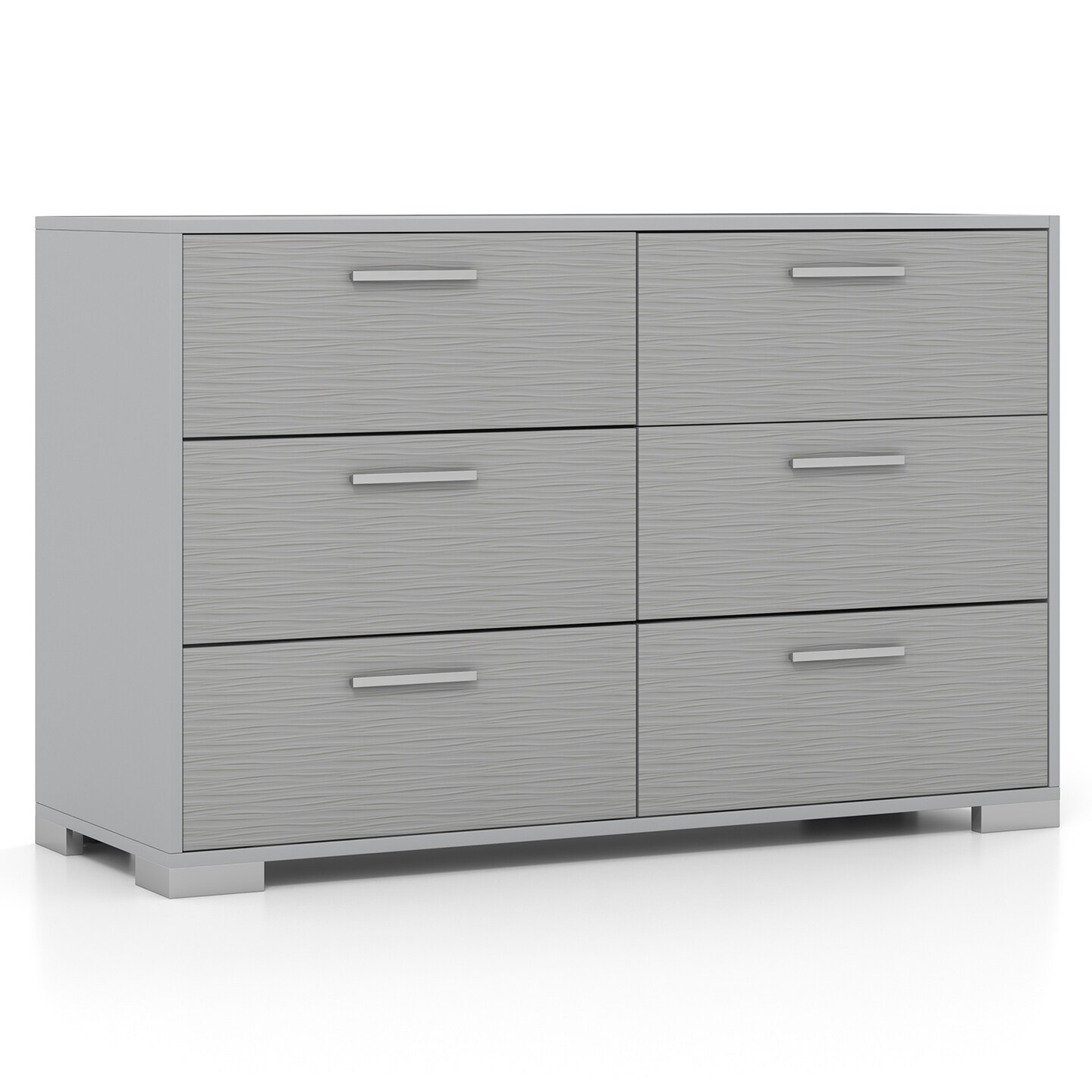 6 Drawer Grey Dresser with Wide Top and Metal Base Storage Cabinet for Bedroom or Entryway