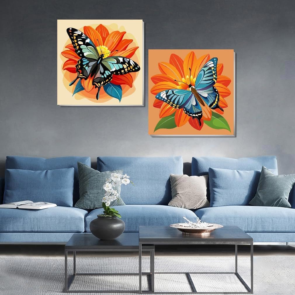 2 Pack Butterfly Paint by Numbers Kits for Kids and Adults with Framed, DIY Easy Kid&#x27;s Paint by Number Kits, Butterfly Acrylic Oil Painting Art Kit for Home Wall Decor 8 X 8 Inch