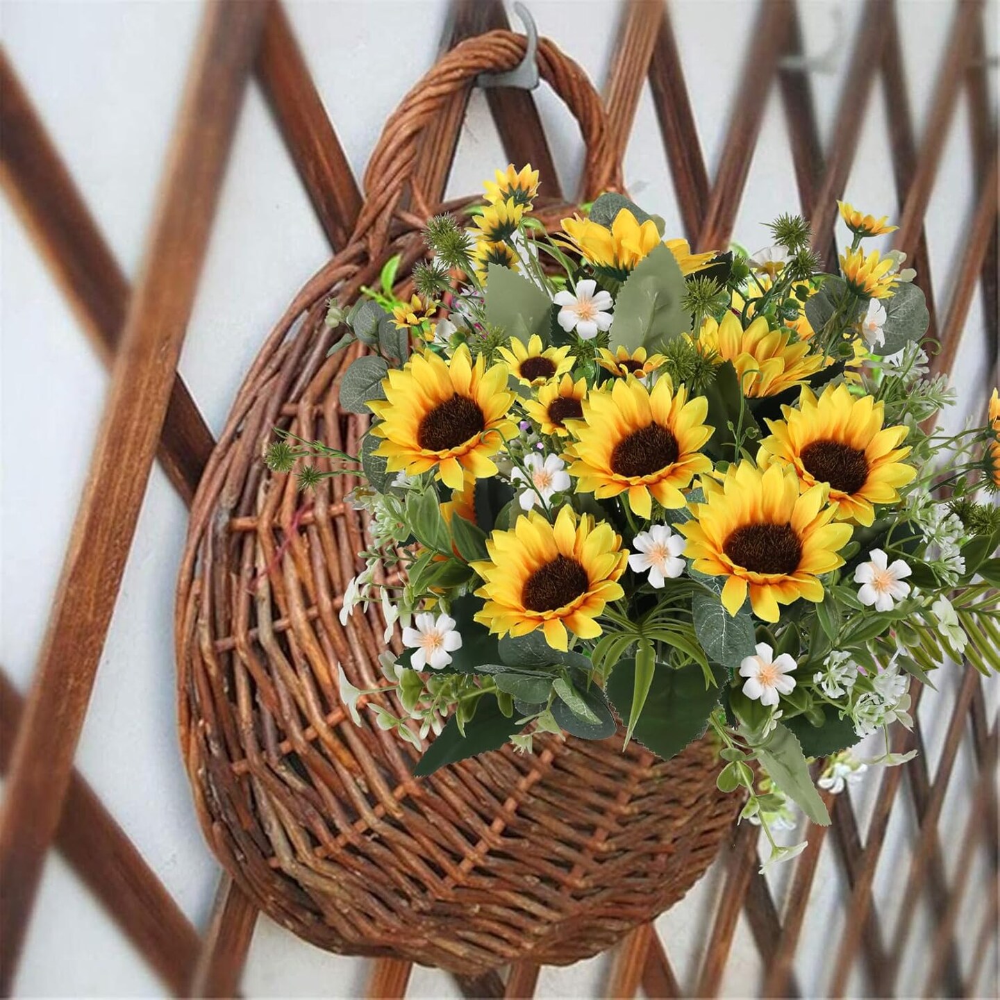 Artificial Flowers Fake Sunflowers 8 Bunches Silk Summer Flowers Faux Sunflower Arrangements for Table Centerpieces Home Kitchen Office Windowsill Hanging Wedding Decor