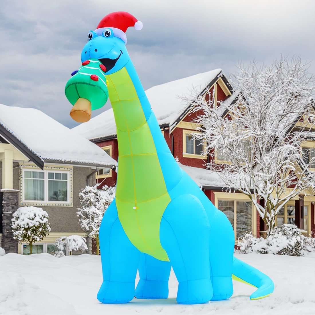 10FT Christmas Inflatables Outdoor Decorations, Blow Up Dinosaur Eat Christmas Tree Shake Dinosaur with Built-in LEDs for Christmas Indoor Outdoor Yard Lawn Garden Decorations