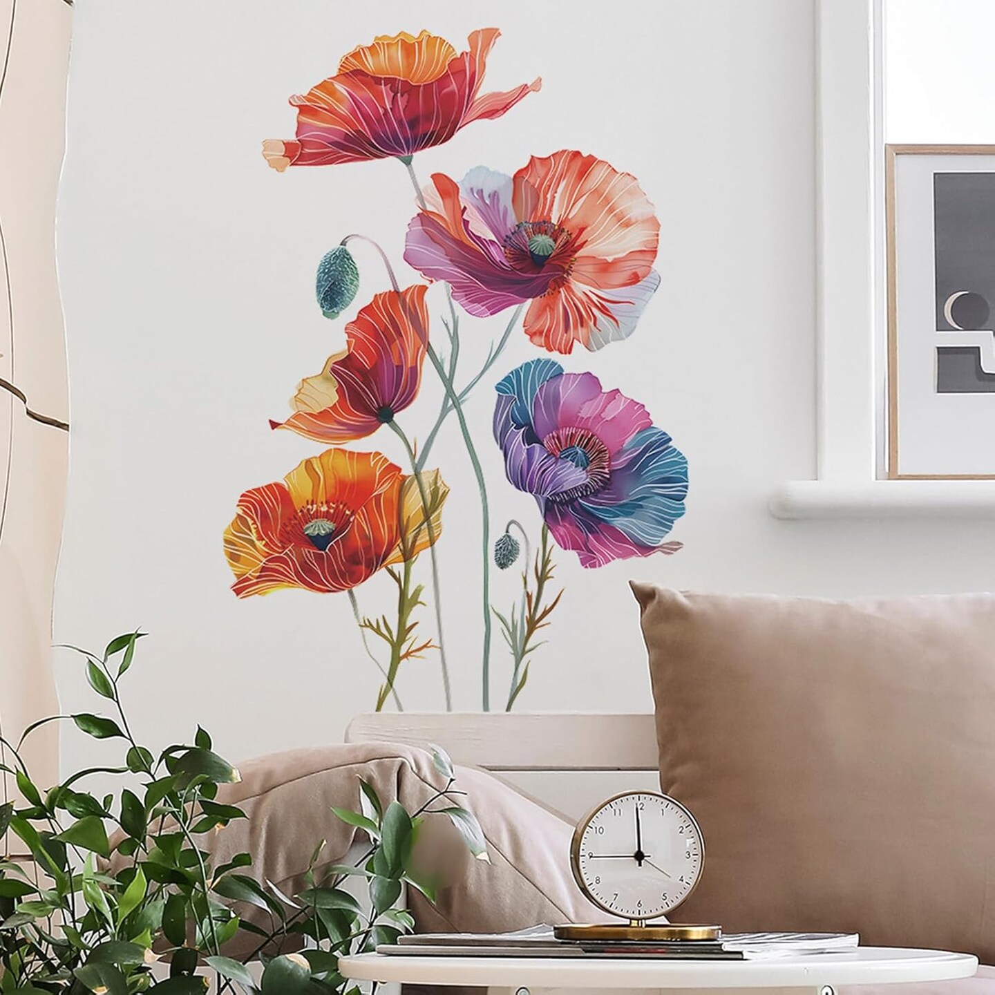 3-Piece Flower Wall Decals - Peel And Stick Vinyl Peony Wall Stickers For Bedroom, Living Room Decor
