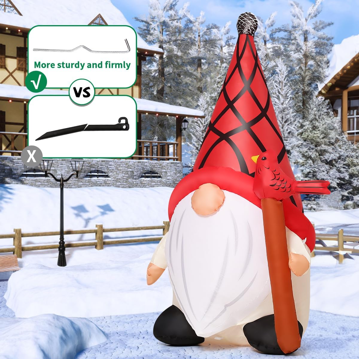 5 FT Tall Christmas Inflatables Outdoor Decorations Blow Up Xmas Little Red Bird and Gnomes with Built-in LEDs for Christmas Indoor Outdoor Yard Lawn Garden Decorations