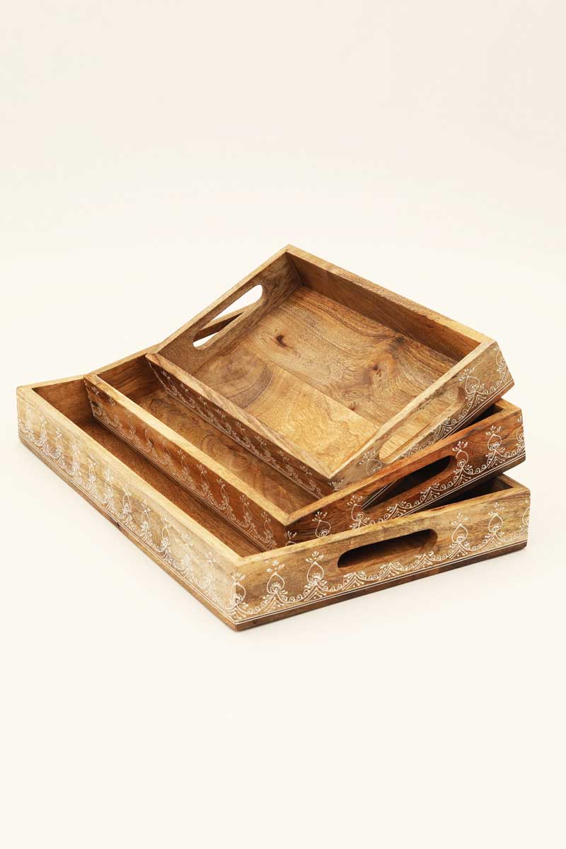 Wooden Tray (Nested) - Set of 3 Pcs - Natural
