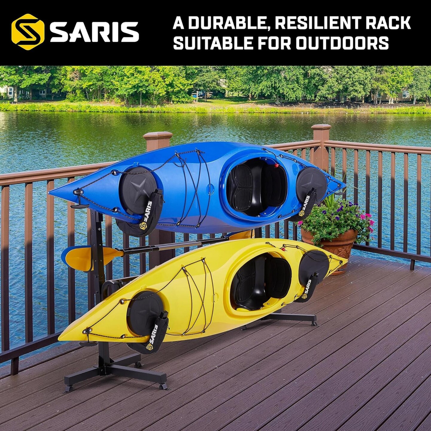 Saris Kayak Storage Rack, Freestanding Kayak Rack for Two-Kayak, SUP, Canoe & Paddleboard