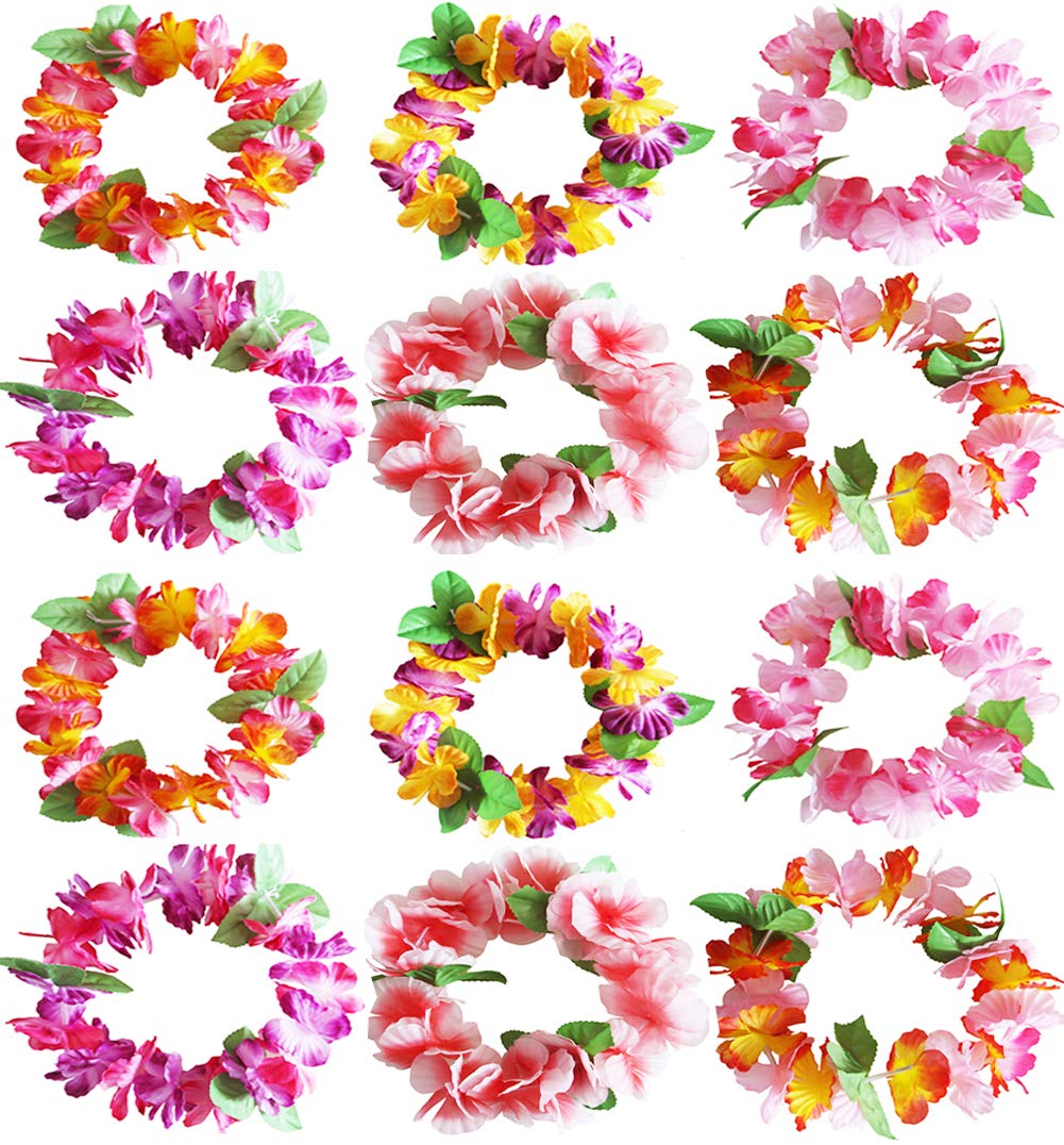 12Pcs Tropical Leis Flowers Headband for Girls Women Beach Summer Wedding Favors and Decorations