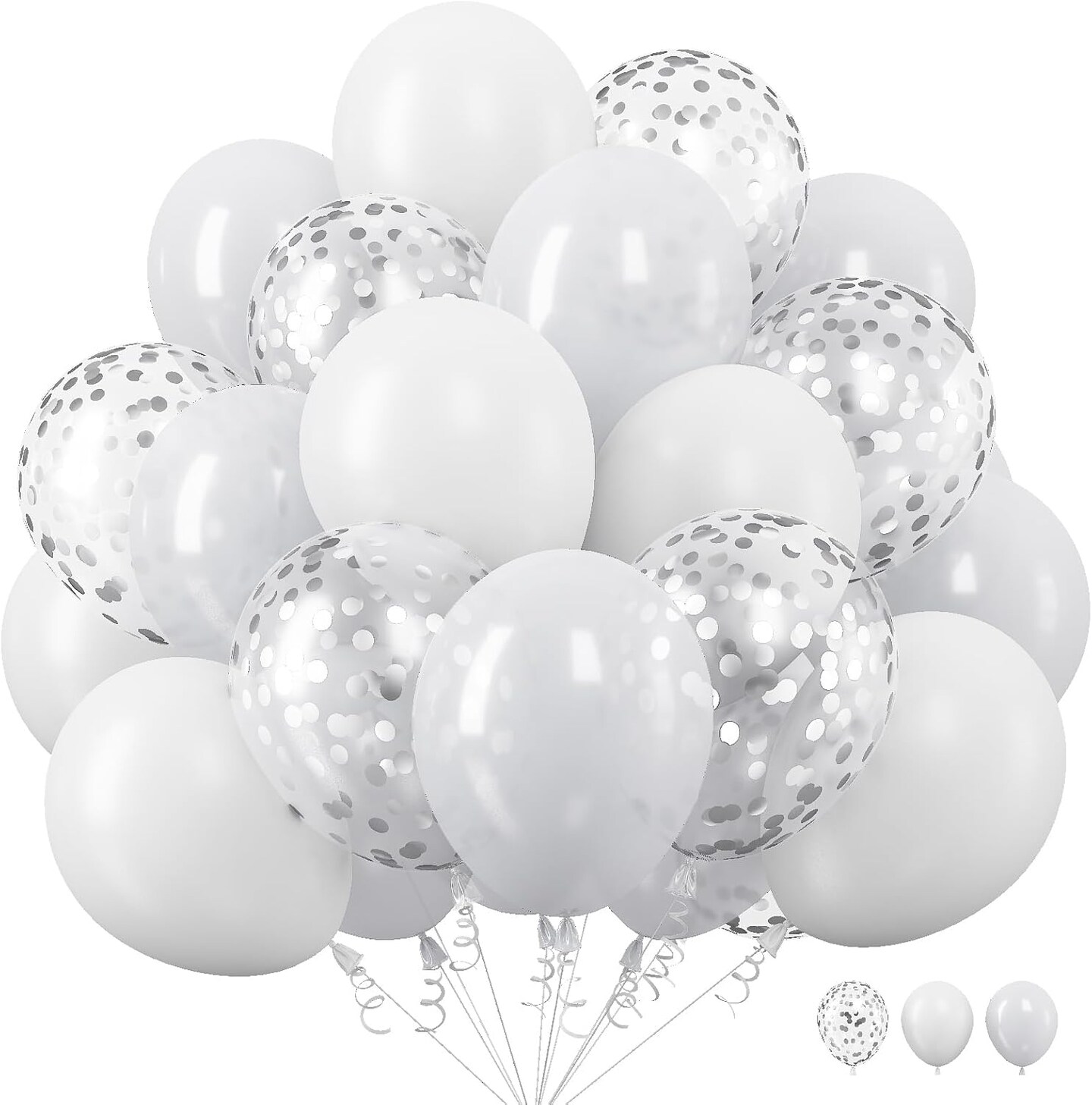 White Balloons, 12 Inch White Latex Balloons Matte White Helium Balloons with Silver Confetti Balloons for Boho Birthday Baby Shower Wedding Valentine&#x2019;s Day Party Decoration