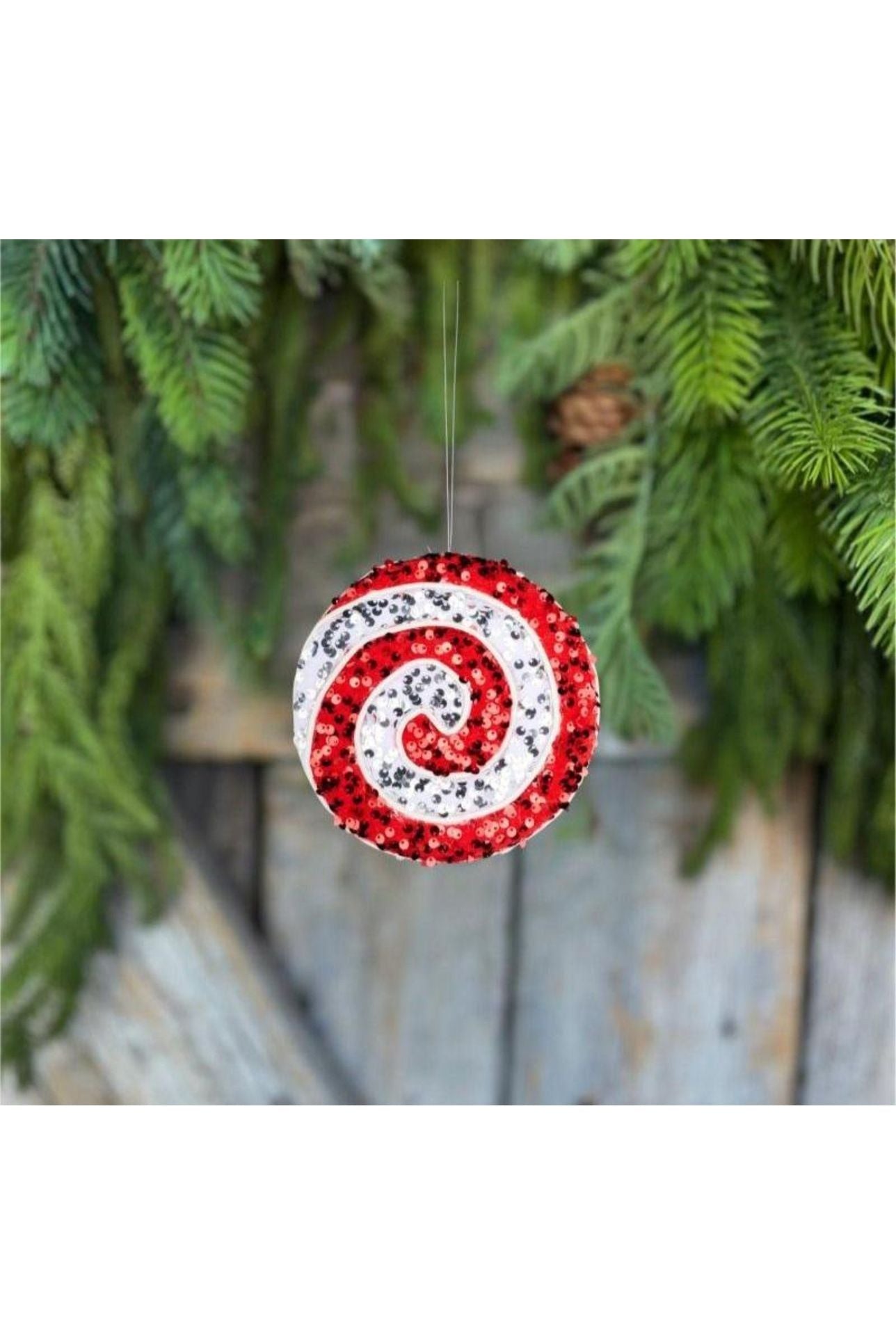 6&#x22; Sequin Peppermint Swirl Ornament: Red/White