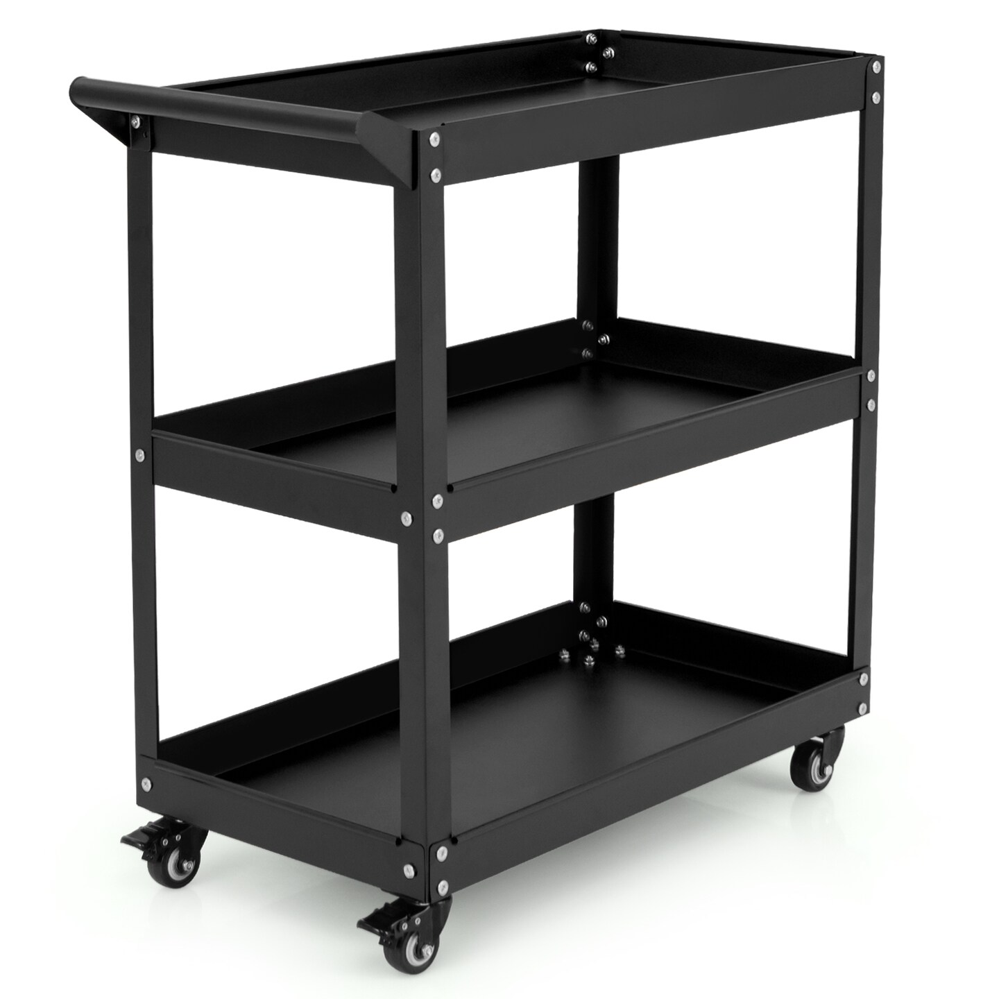 3-Tier Rolling Utility Tool Cart with 3 Large Shelves and 4 Universal Wheels Perfect for Kitchen or Garage