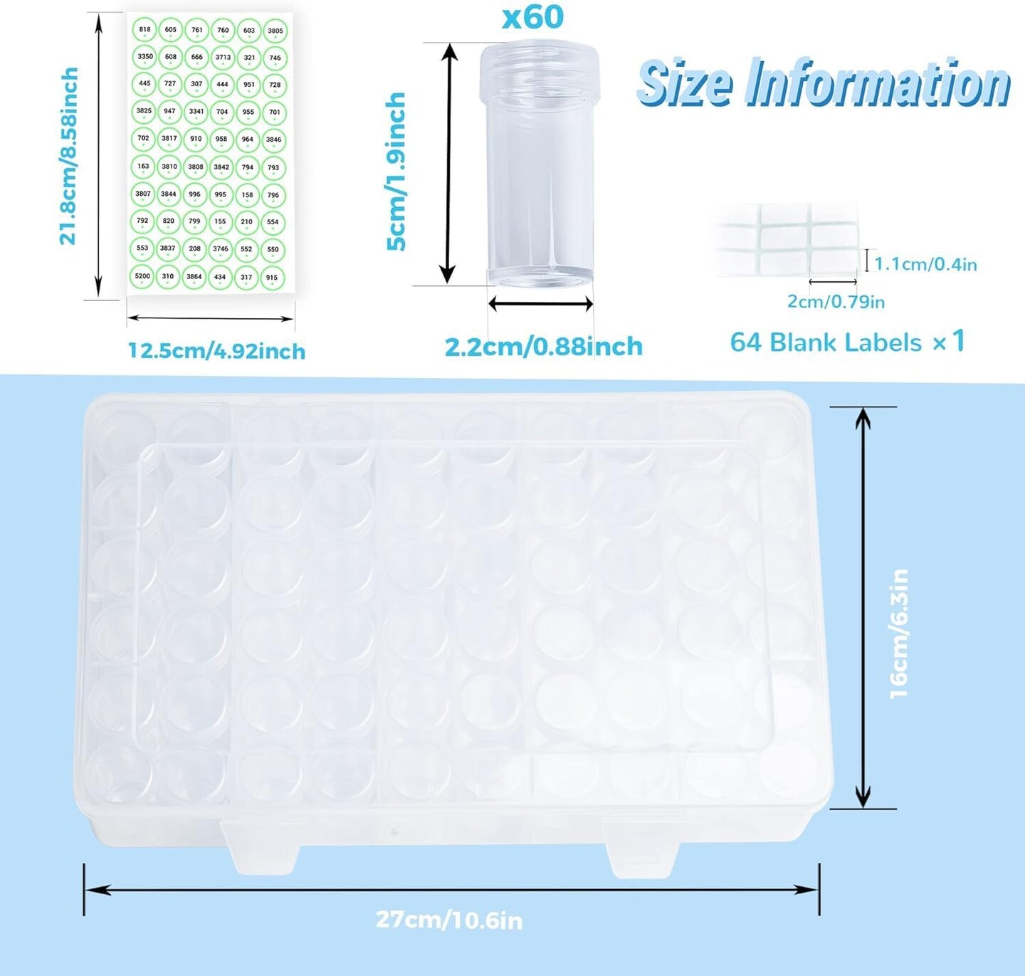 60 Colors Crystal Beads Diamond Painting Kits with Diamond Painting Storage Containers, Diamond Painting Accessories, 90000pcs Round Flatback Rhinestones Drills for Diamond Art Accessories and Tools