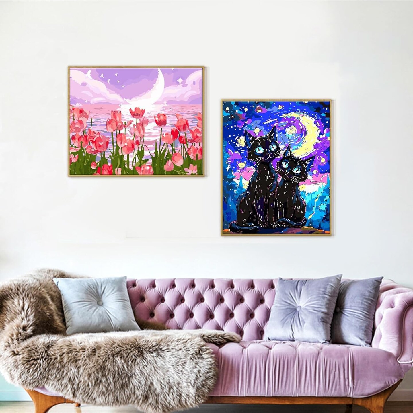 Paint by Numbers Kit for Adults, Tulip Flowers Paint by Number for Beginners, DIY Seaside Scenery Acrylic Number Painting on Canvas, Great Gifts Decor
