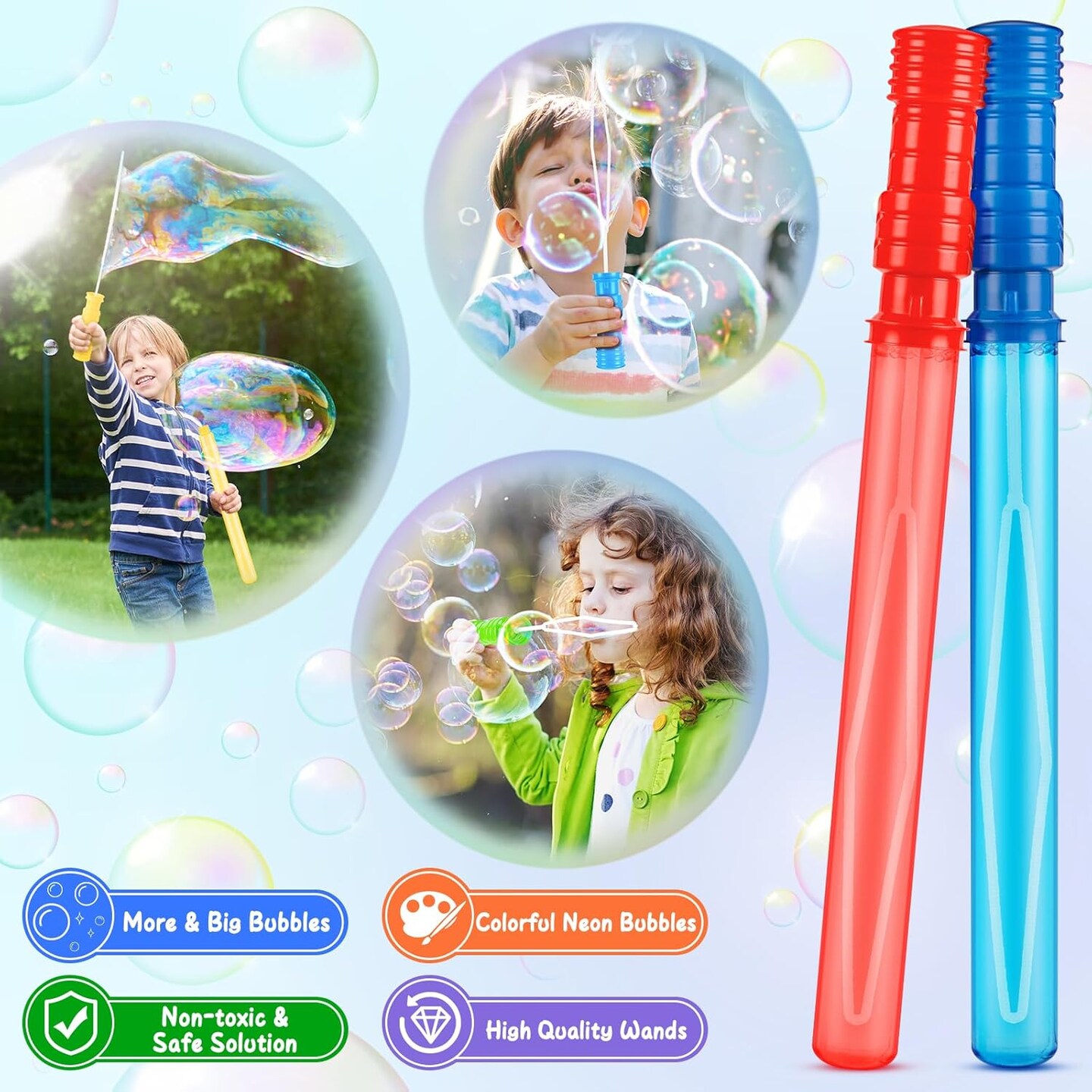 24 Pack 14.6” Big Bubble Wands in 6 Colors, Bulk Party Favors for Kids, Ideal for Easter, Summer, Halloween, Valentine, School Classroom Prizes for Boys & Girls, Ideal Goodies Bags Stuffers